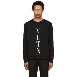 Valentino Black Sweatshirt with Vertical White VLTN Logo